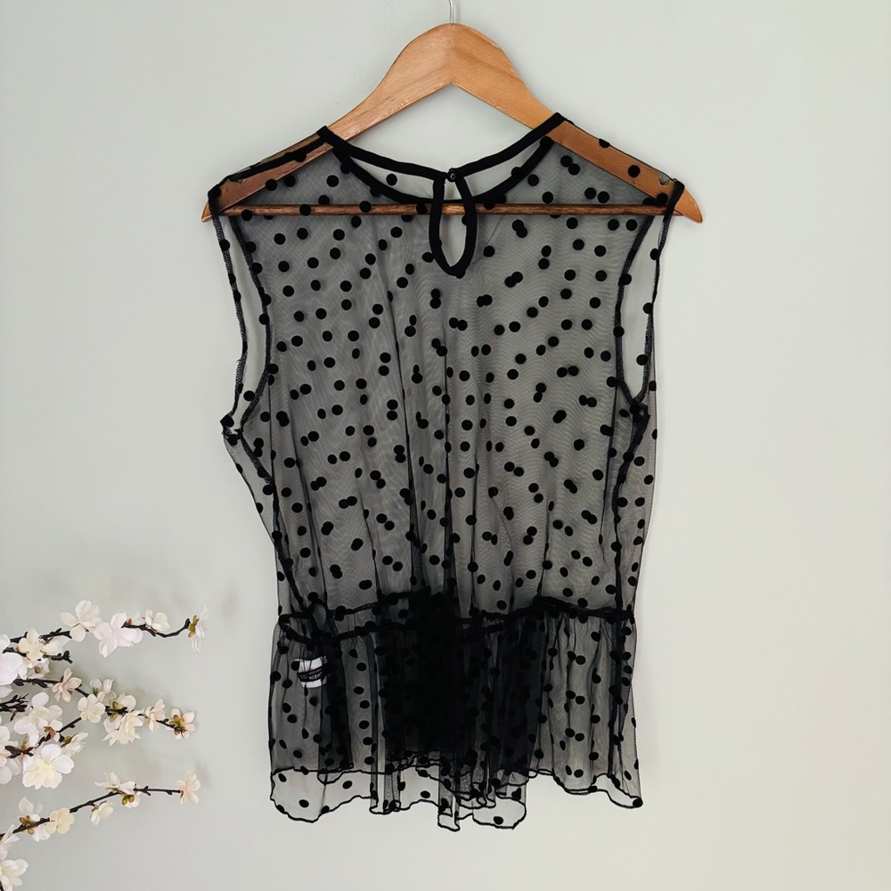 SHEIN Black Polka Dot Mesh Sleeveless Blouse - Picture 2 of 4